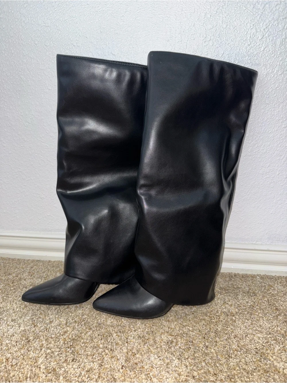 Black Knee-High Leather Slouch Boots
